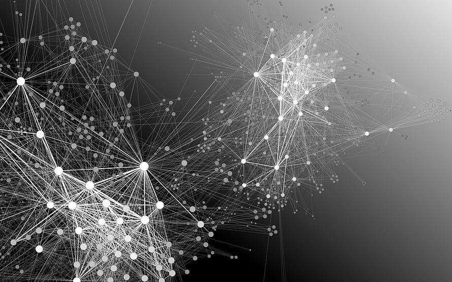 Abstract Plexus Network of Interconnected Nodes on a Dark Gradient Background HD wallpaper