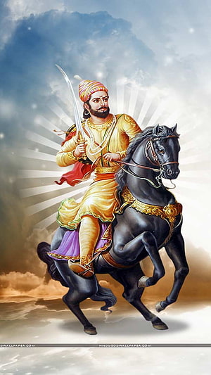 Chhatrapati Shivaji Maharaj on Horseback with Sword and Radiant Aura HD phone wallpaper