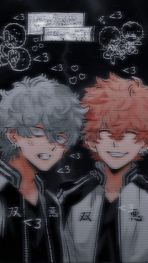 Tokyo Revengers Anime Duo in Black and White Jackets with Heart Decorations HD phone wallpaper