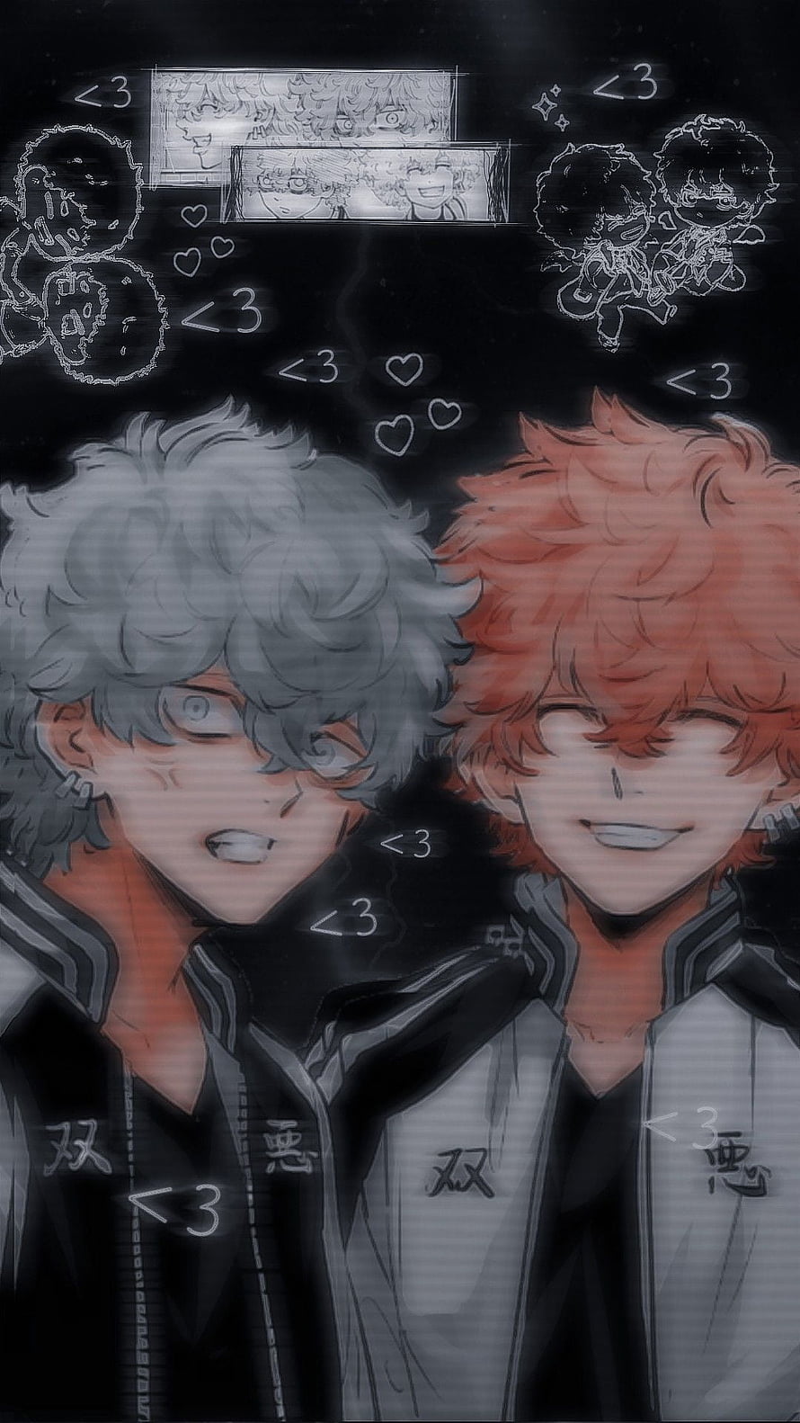Tokyo Revengers Anime Duo in Black and White Jackets with Heart Decorations HD phone wallpaper