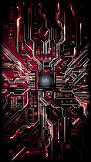 Glowing Red Circuit Board with Central MediaTek Helio Processor Chip HD phone wallpaper