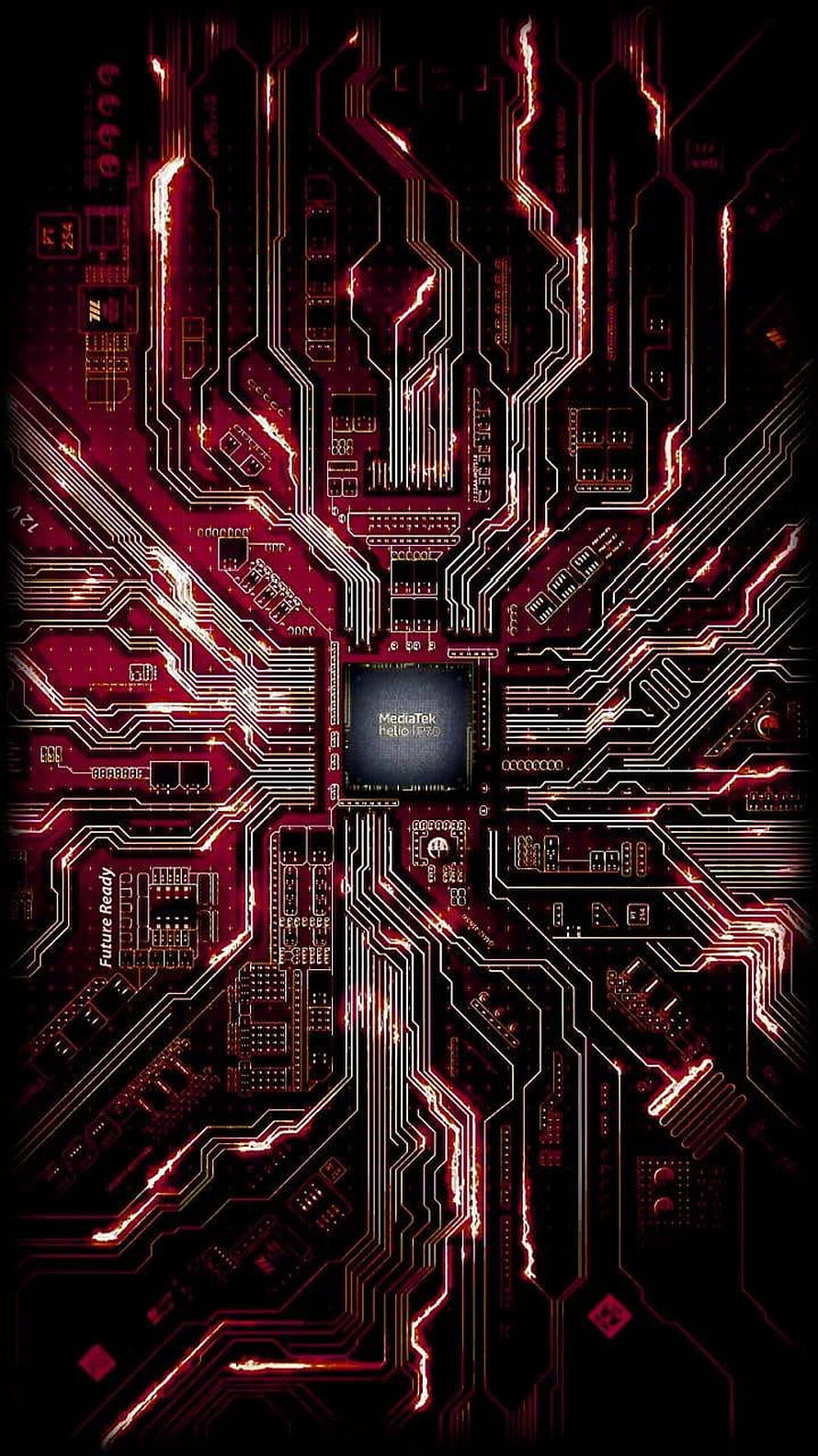 Glowing Red Circuit Board with Central MediaTek Helio Processor Chip HD phone wallpaper