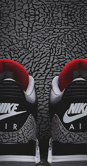 Air Jordan 3 Elephant Print Sneakers with Red Collar and Nike Logo HD phone wallpaper