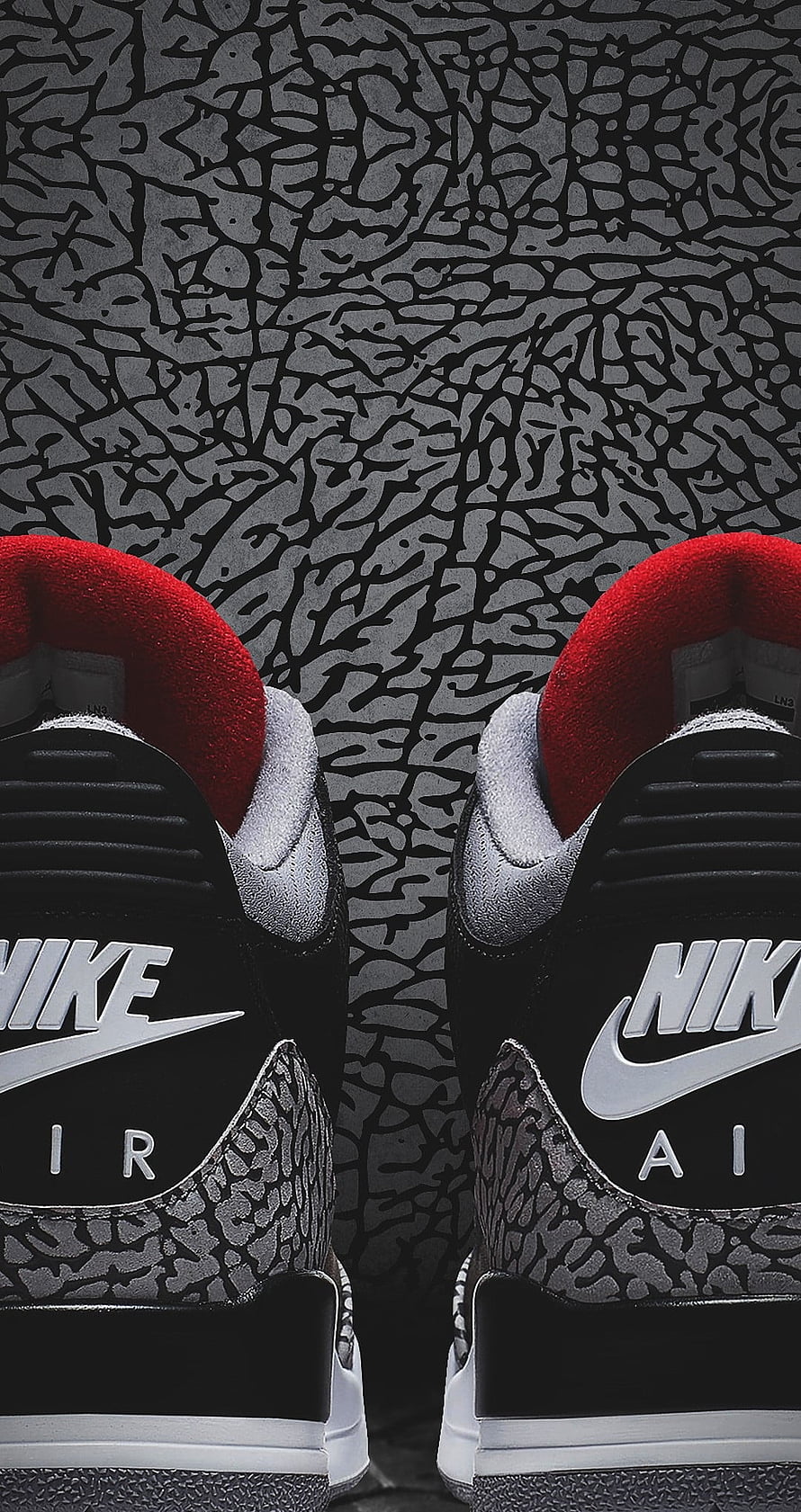 Air Jordan 3 Elephant Print Sneakers with Red Collar and Nike Logo HD phone wallpaper