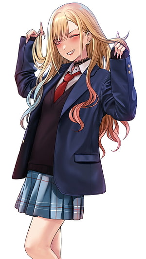 Marin Kitagawa Anime Character in School Uniform with Long Blonde Hair HD phone wallpaper