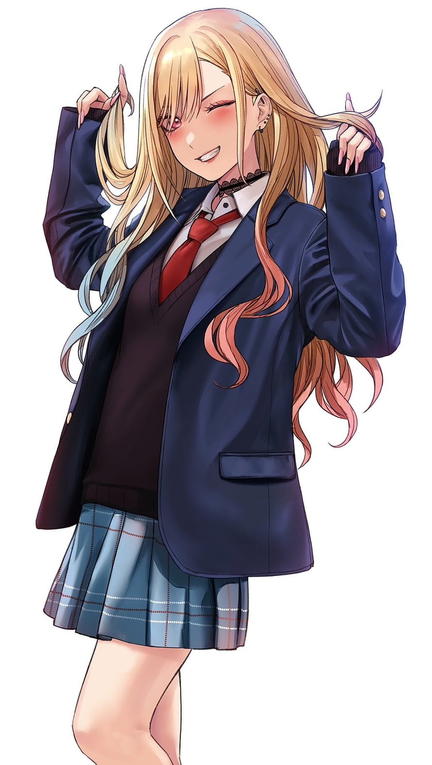 Marin Kitagawa Anime Character in School Uniform with Long Blonde Hair HD phone wallpaper