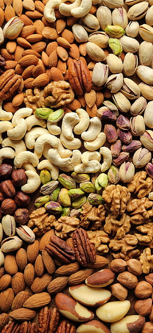 Assorted Mixed Nuts And Dried Fruits Texture Background HD phone wallpaper