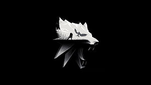 The Witcher 3 Wild Hunt Wolf Head Silhouette with Hunter and Griffin HD wallpaper
