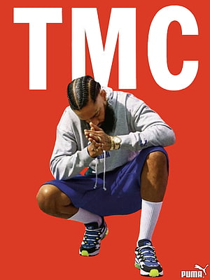 Nipsey Hussle TMC Poster with Puma Sneakers on Red Background HD phone wallpaper