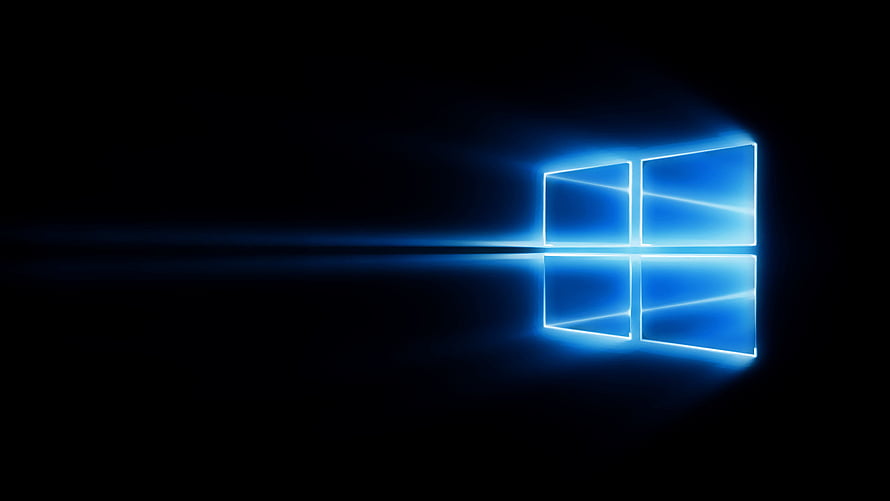 Glowing Blue Windows 10 Logo on Dark Background with Reflection HD wallpaper