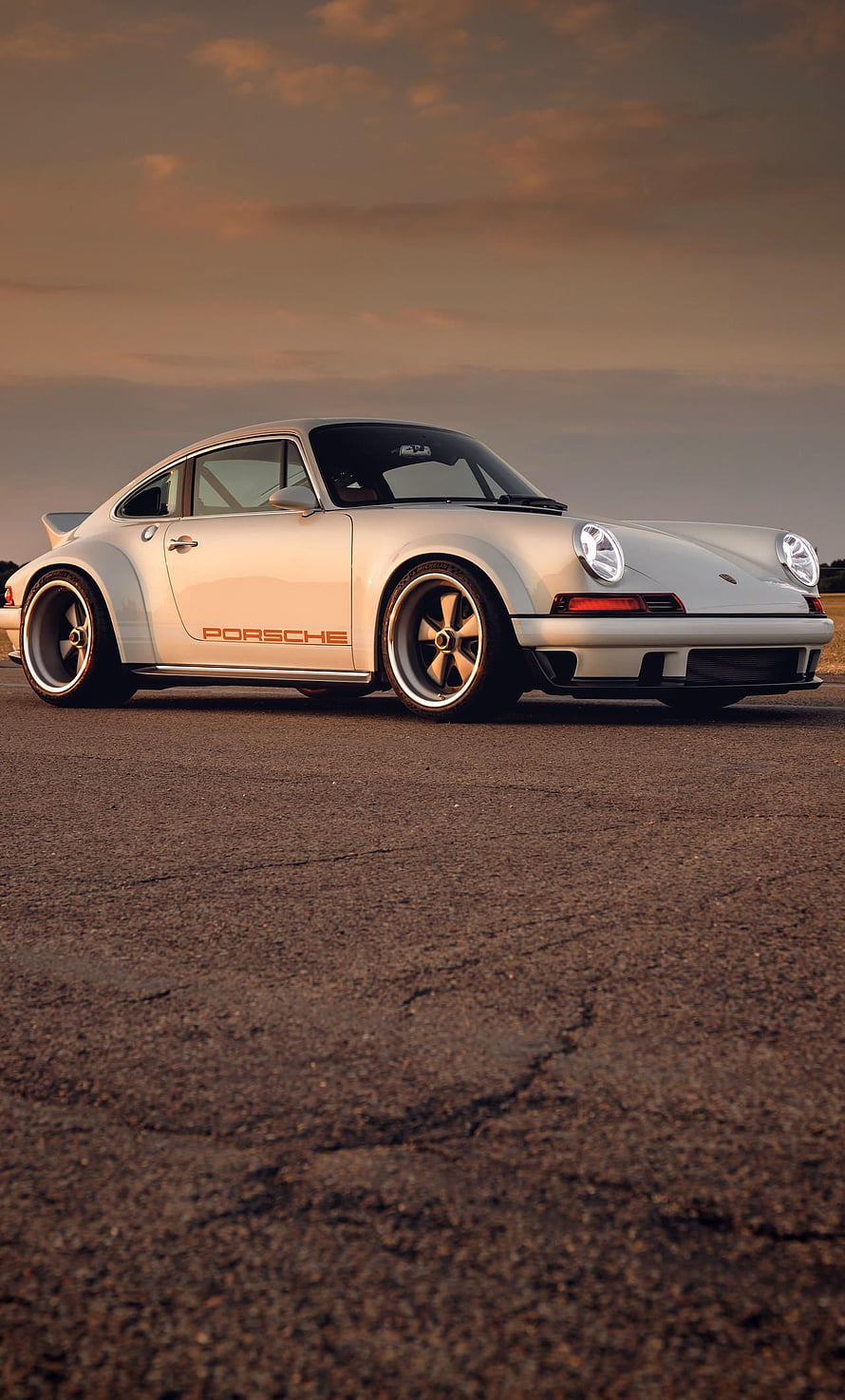 Silver Porsche 930 Turbo Classic Sports Car at Sunset on Asphalt HD phone wallpaper