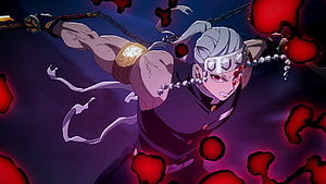 Tengen Uzui Demon Slayer Anime Character with Chains and Red Energy HD wallpaper