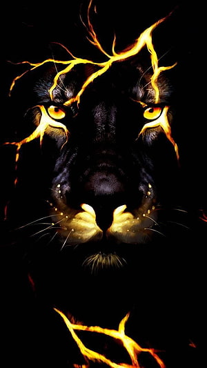 Fierce Black Lion Face With Glowing Golden Lightning Eyes HD phone wallpaper
