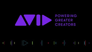 Avid Media Composer Branding with Purple Logo and Tagline on Black Background HD wallpaper