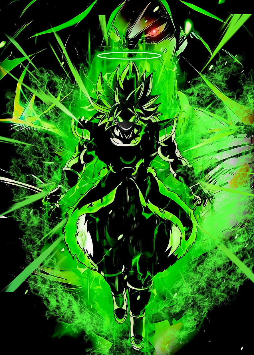 Dark Goku and Broly Anime Characters Surrounded by Green Energy Aura HD phone wallpaper