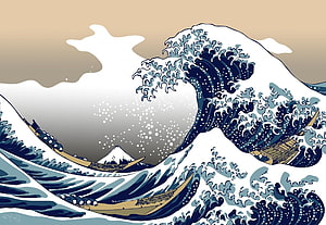 Great Wave off Kanagawa Japanese Woodblock Print with Mount Fuji and Fishing Boats HD wallpaper