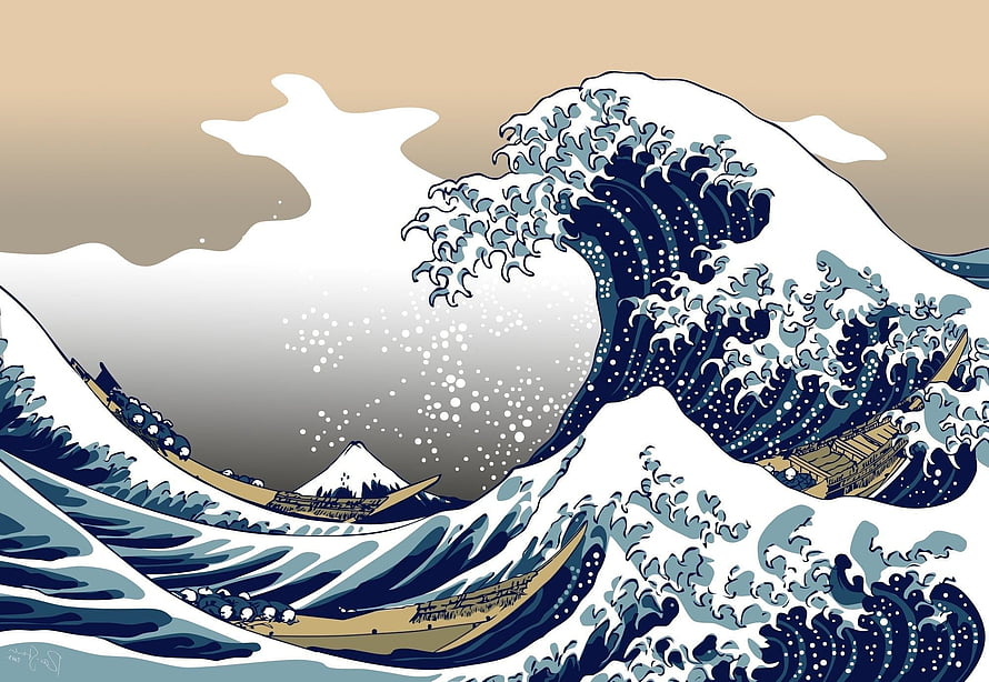 Great Wave off Kanagawa Japanese Woodblock Print with Mount Fuji and Fishing Boats HD wallpaper
