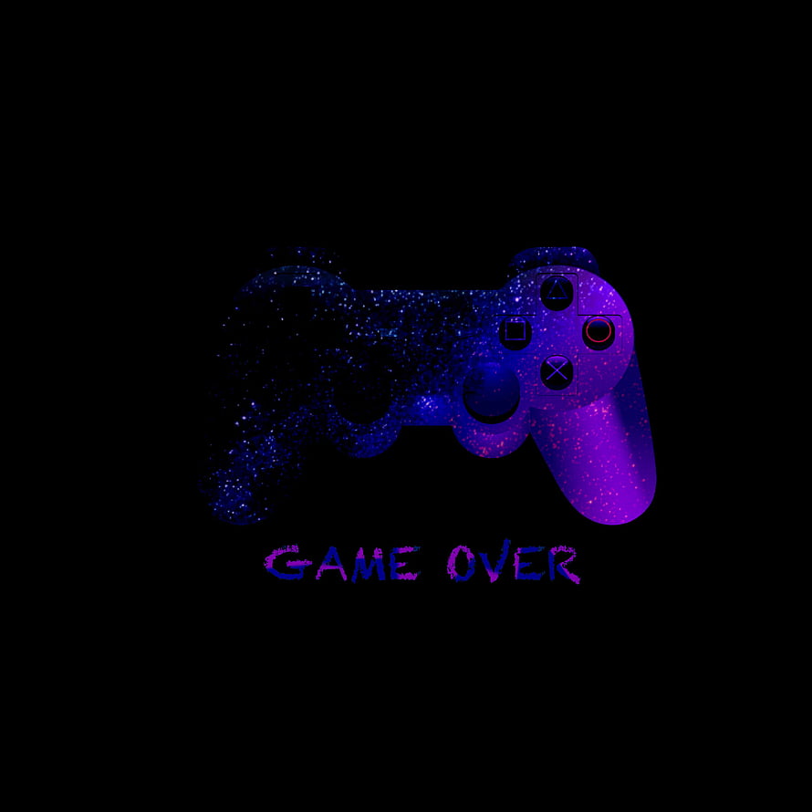 Disintegrating PlayStation Controller with Glowing Game Over Text on Black Background HD phone wallpaper