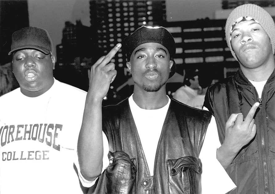 Tupac Shakur and The Notorious B.I.G. with Redman in a classic hip hop photo HD wallpaper