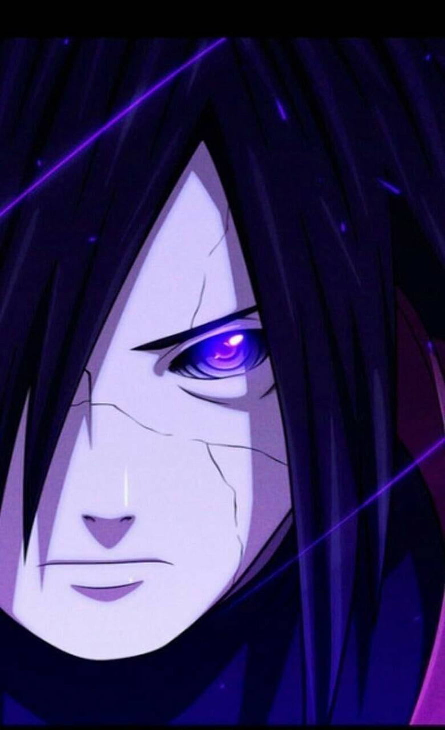 Madara Uchiha Rinnegan Close-Up Anime Portrait with Purple Glow and Cracked Skin HD phone wallpaper
