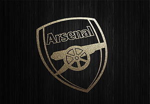 Elegant Gold Arsenal FC Crest on Dark Wood Grain Background HD wallpaper