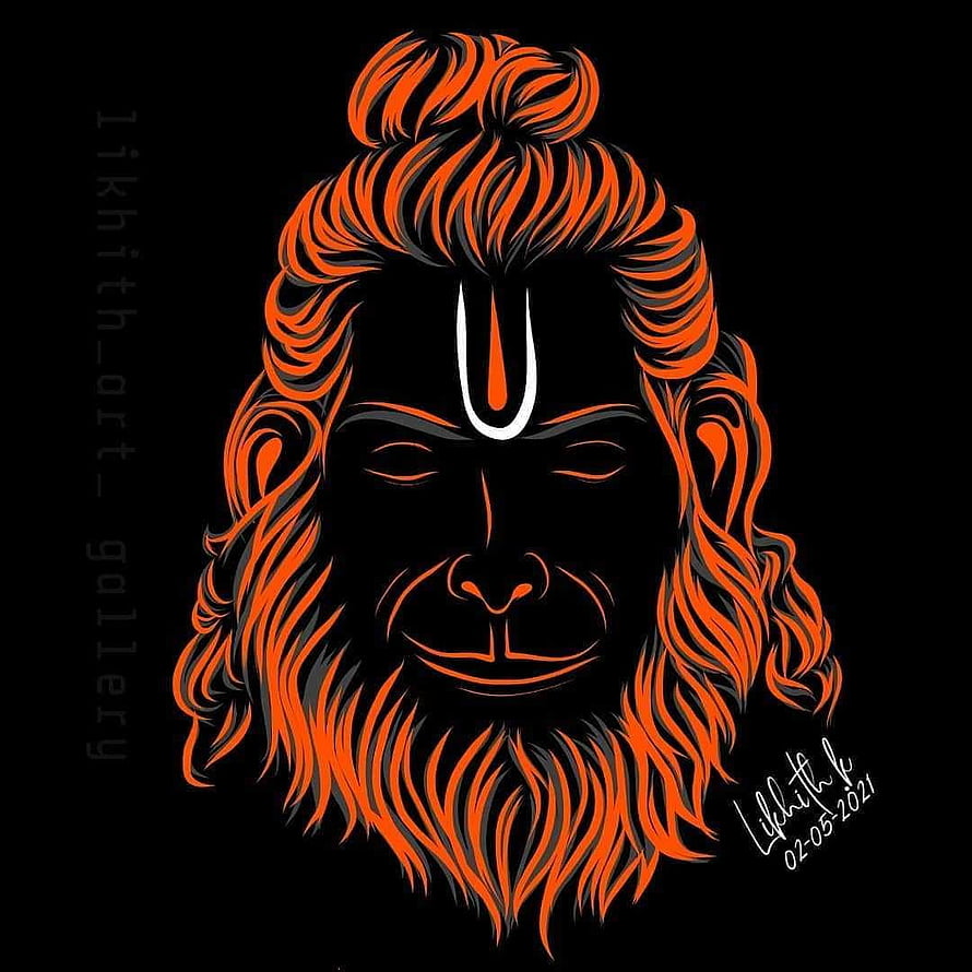 Lord Hanuman Minimalist Line Art Portrait with Orange and Black Color Scheme HD phone wallpaper