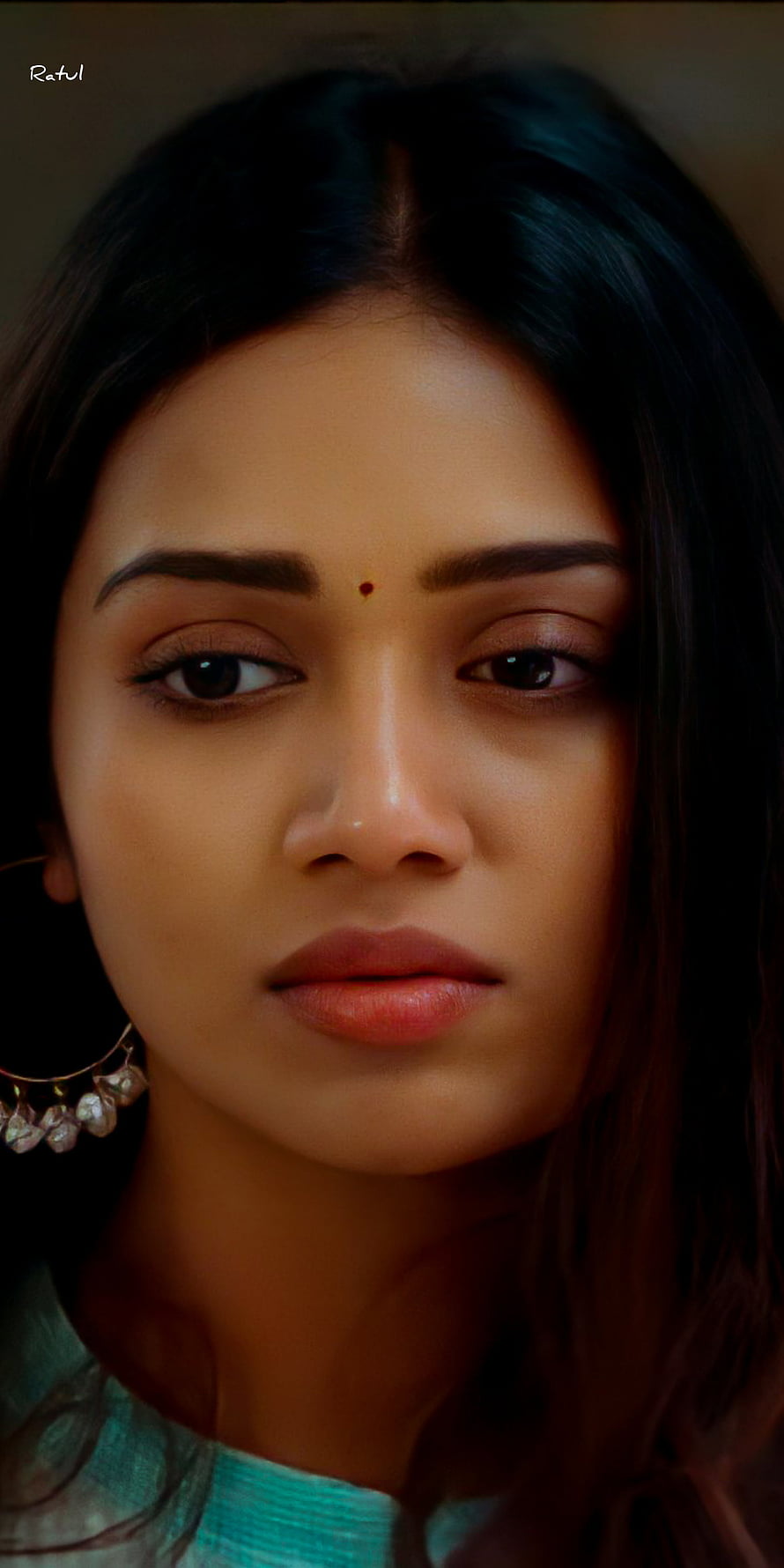 Nivetha Pethuraj Close-Up Portrait with Traditional Bind and Jhumka Earrings HD phone wallpaper