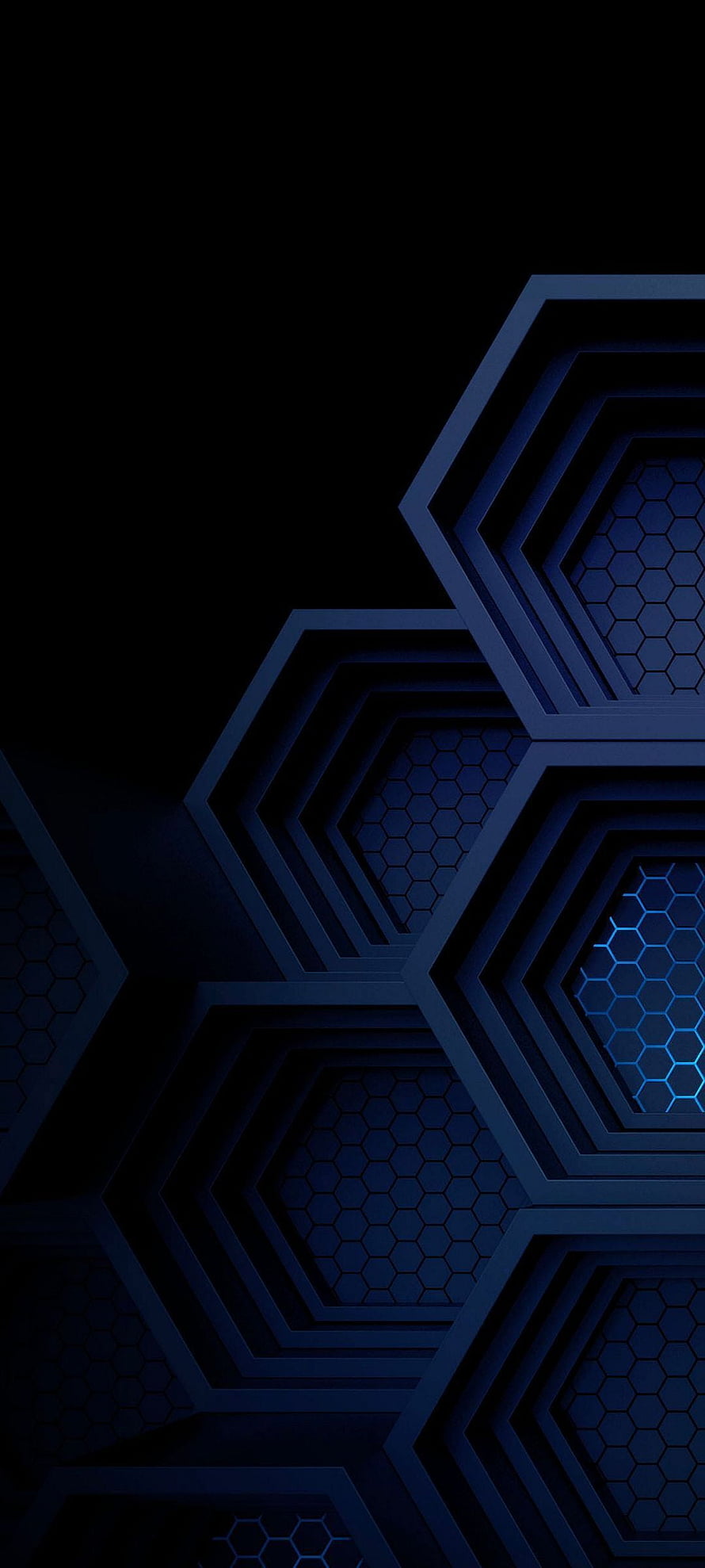Dark Blue Hexagonal Honeycomb Pattern with Layered Geometric Depth HD phone wallpaper