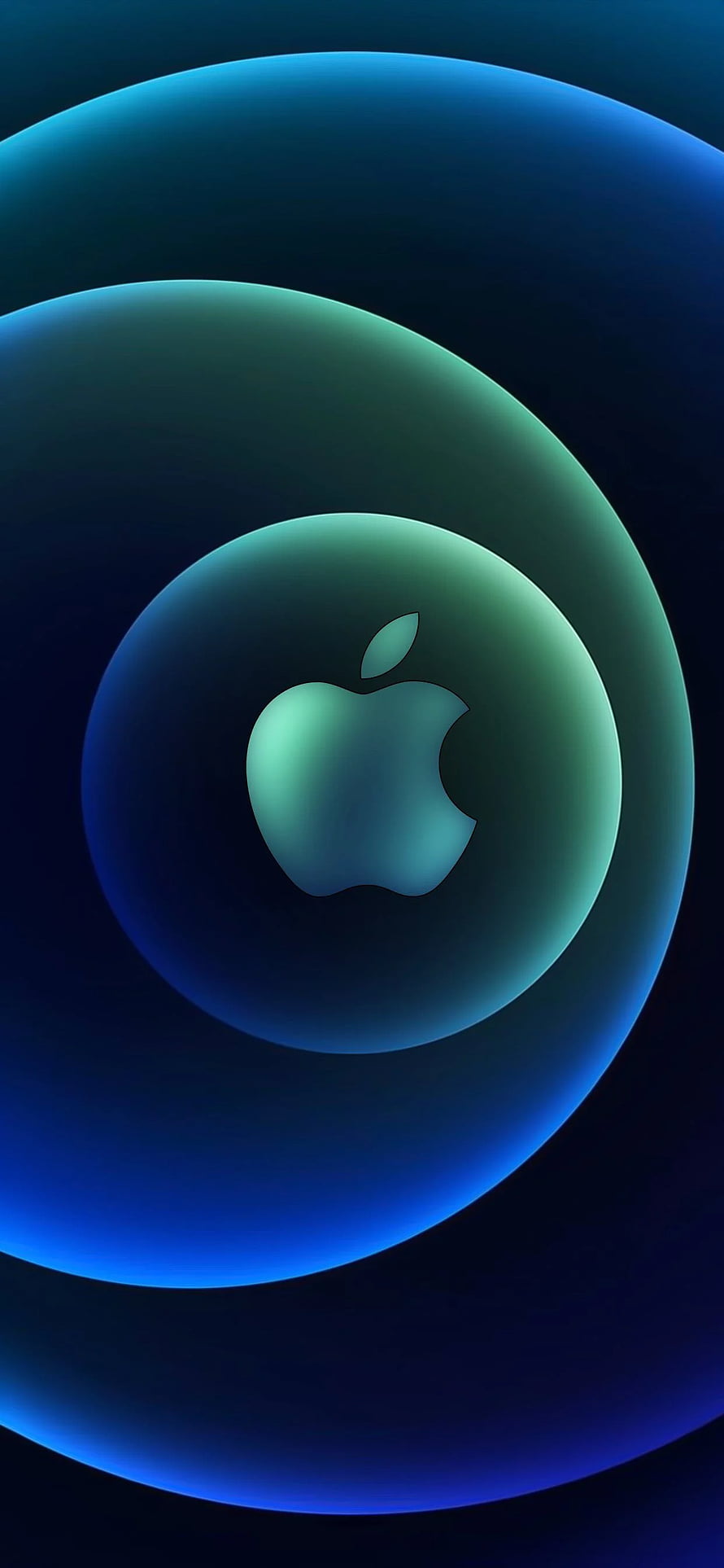 Apple Logo Centered in Glowing Blue and Teal Concentric Circles on Dark Background HD phone wallpaper
