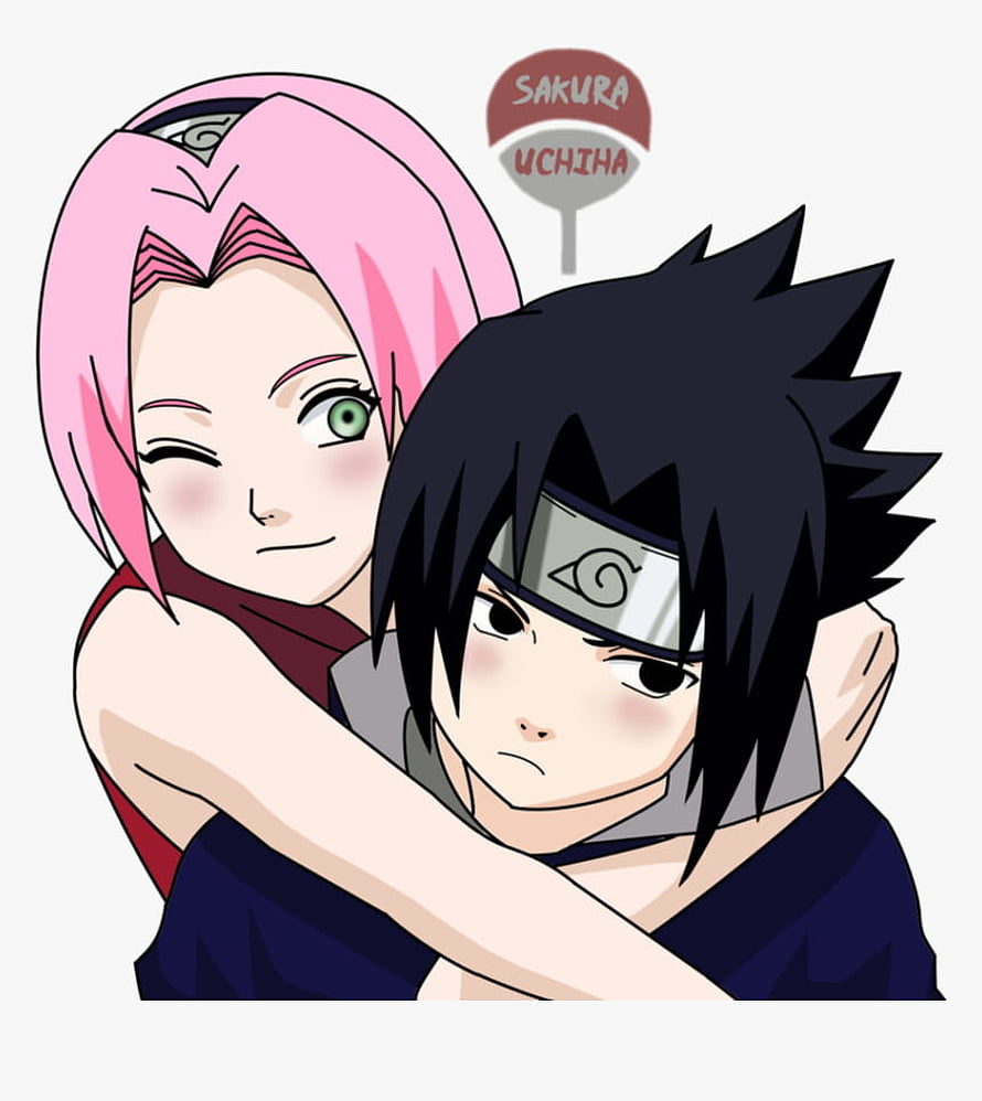 Sakura Uchiha and Sasuke Uchiha Anime Couple Embrace Illustration HD phone wallpaper
