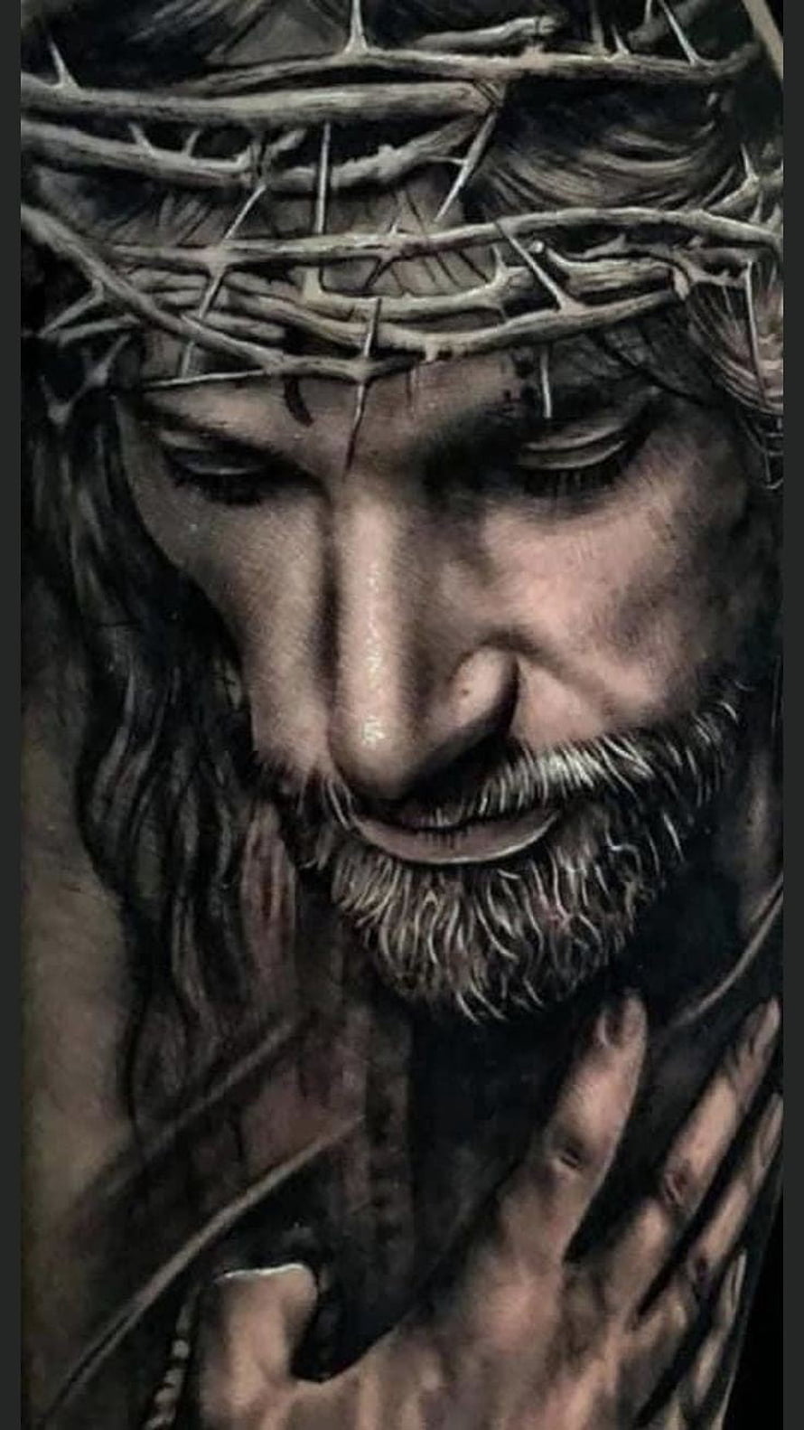 Realistic Charcoal Portrait of Jesus Christ Wearing a Crown of Thorns HD phone wallpaper