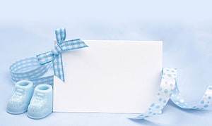 Blue Baby Shower Invitation Card with Gingham Ribbon and Ceramic Booties HD wallpaper