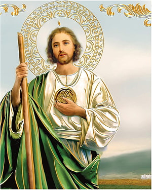 Saint Jude Thaddeus Religious Icon with Halo and Shepherd's Staff HD phone wallpaper