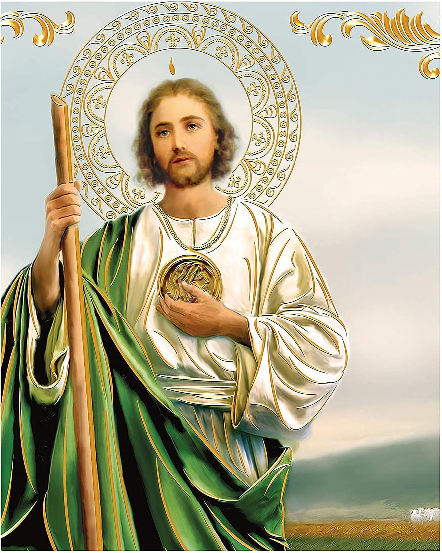 Saint Jude Thaddeus Religious Icon with Halo and Shepherd's Staff HD phone wallpaper