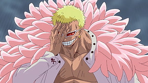 Donquixote Doflamingo Anime Character With Pink Feathered Collar And Red Sunglasses HD wallpaper