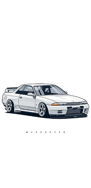 White Nissan Skyline R32 GT-R Vector Illustration on Minimalist White Background HD phone wallpaper