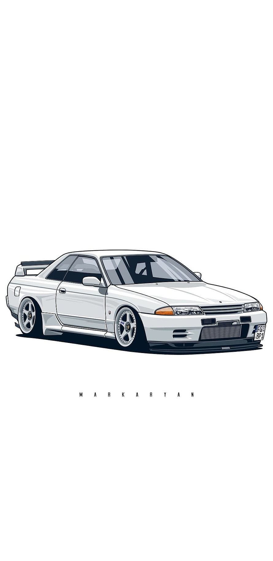 White Nissan Skyline R32 GT-R Vector Illustration on Minimalist White Background HD phone wallpaper