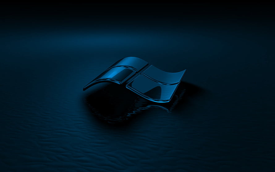 Glossy 3D Windows Emblem Floating on Dark Blue Water Surface HD wallpaper