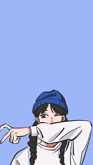 Cute Anime Girl Wearing Blue Beanie With Braided Hair Against Pastel Blue Sky HD phone wallpaper