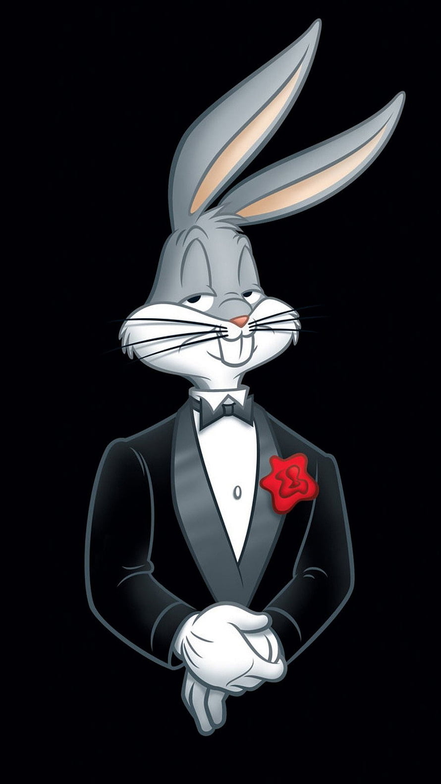 Bugs Bunny in a Formal Tuxedo with Red Rose on Black Background HD phone wallpaper