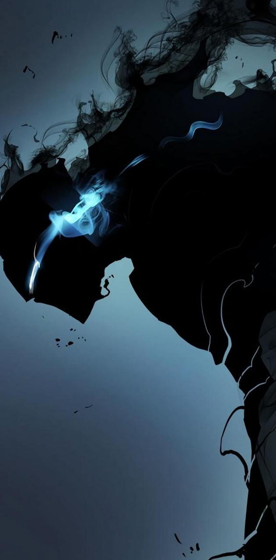 Solo Leveling Igris Dark Ink Artwork with Glowing Blue Energy HD phone wallpaper