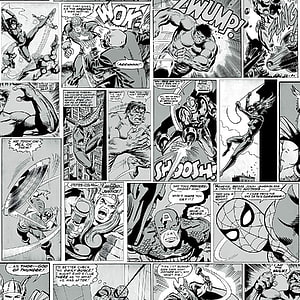 Marvel Avengers Comic Page Featuring Spider-Man, Hulk, Thor, and Captain America in Black and White HD phone wallpaper