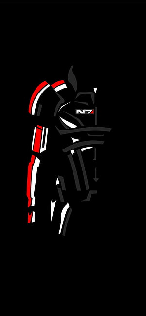 Mass Effect N7 Armor Silhouette Minimalist Vector Art on Black Background HD phone wallpaper