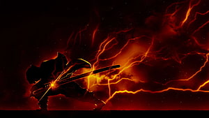 Demon Slayer Zenitsu Agatsuma Silhouette with Thunder Breathing Lightning Effect HD wallpaper