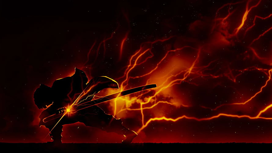 Demon Slayer Zenitsu Agatsuma Silhouette with Thunder Breathing Lightning Effect HD wallpaper
