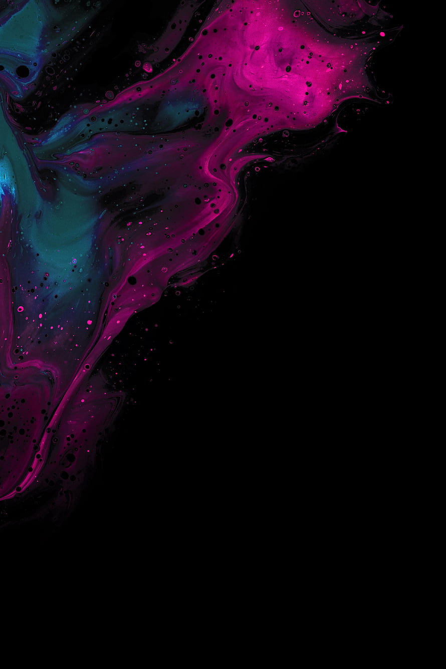 Vibrant Pink and Teal Liquid Ink Abstract Art on Black Background HD phone wallpaper