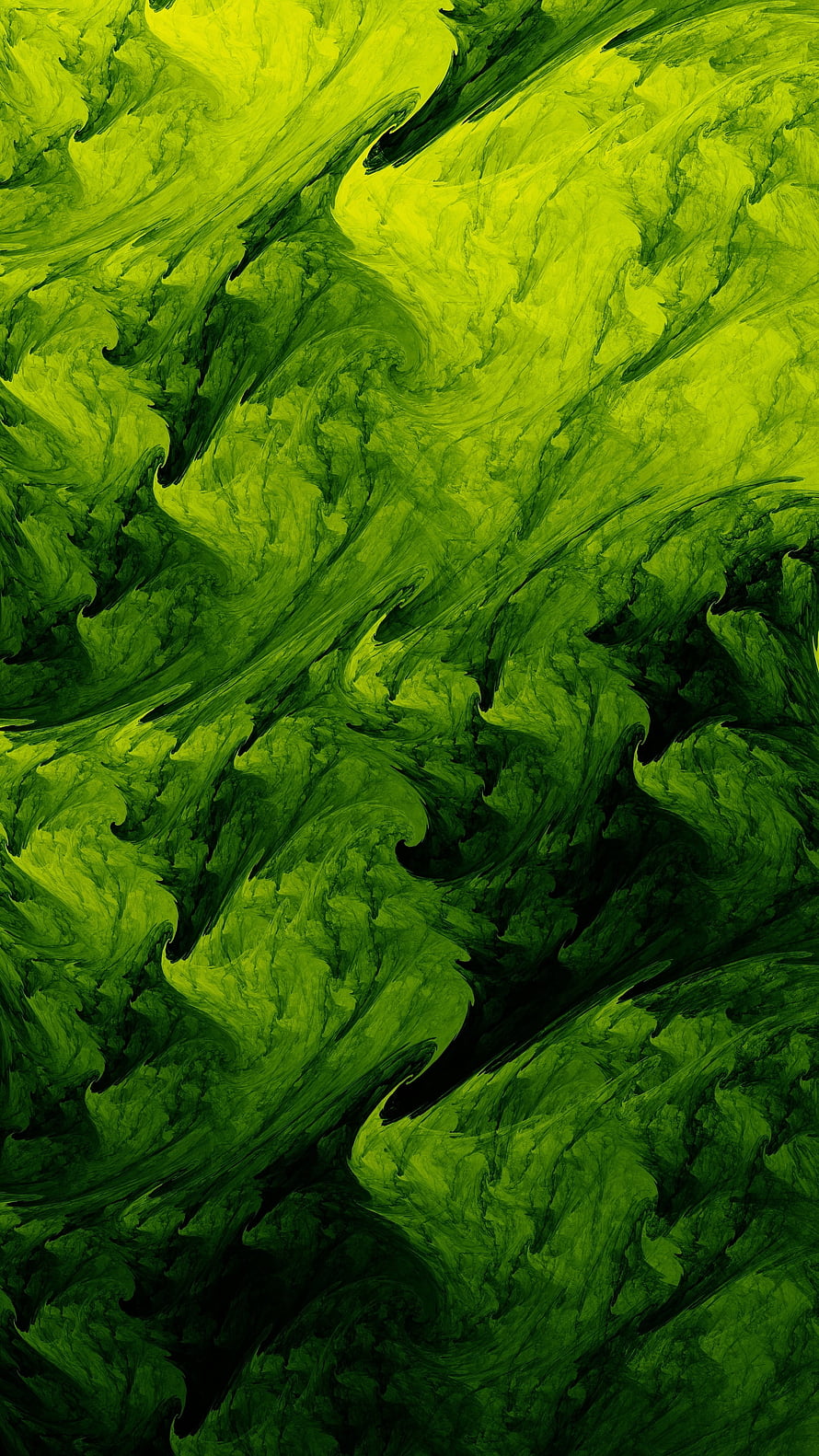 Vibrant Green Fractal Abstraction with Swirling Organic Patterns and Dark Accents HD phone wallpaper
