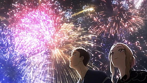My Dress Up Darling Anime Couple Watching Vibrant Fireworks at Night HD wallpaper