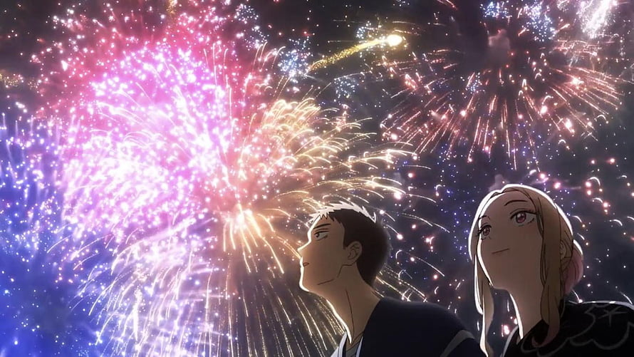 My Dress Up Darling Anime Couple Watching Vibrant Fireworks at Night HD wallpaper