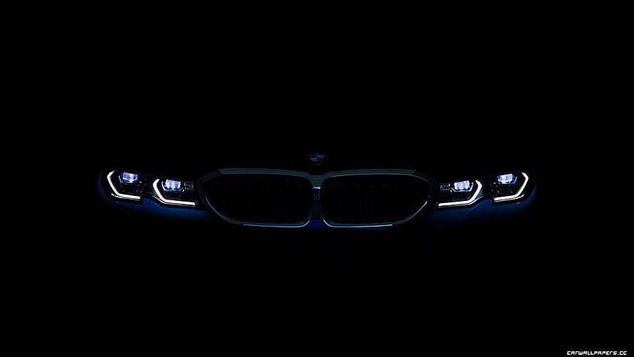 BMW 330i M Sport Front Grille and Headlights Illuminated in Darkness HD wallpaper